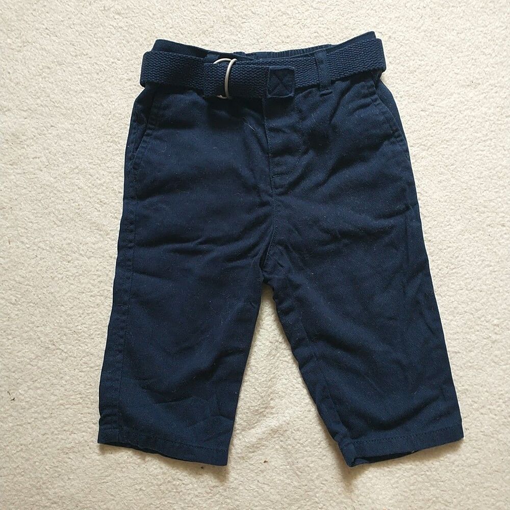 Ralph Lauren Baby Boys Chino Pants 6M Navy Blue Cotton Belted Elastic Waist